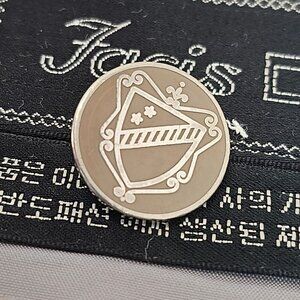 Facis 8 Metal Coat of Arms Buttons + Label Beige Enamel on Silver Tone Vintage